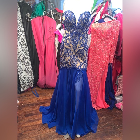 Navy Blue Beaded Prom Dress - Picture 4 of 5